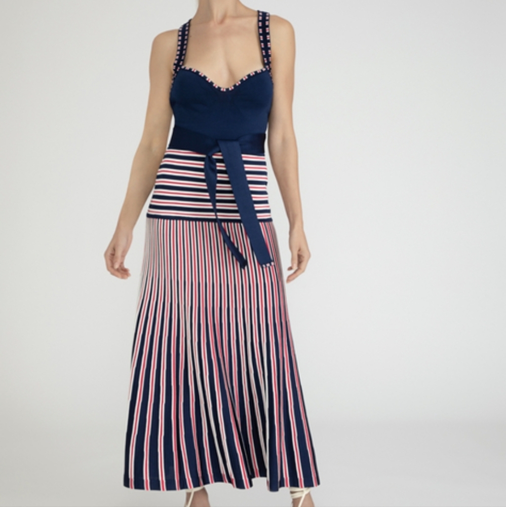 Chic Striped Maxi Dress in Navy and Pink